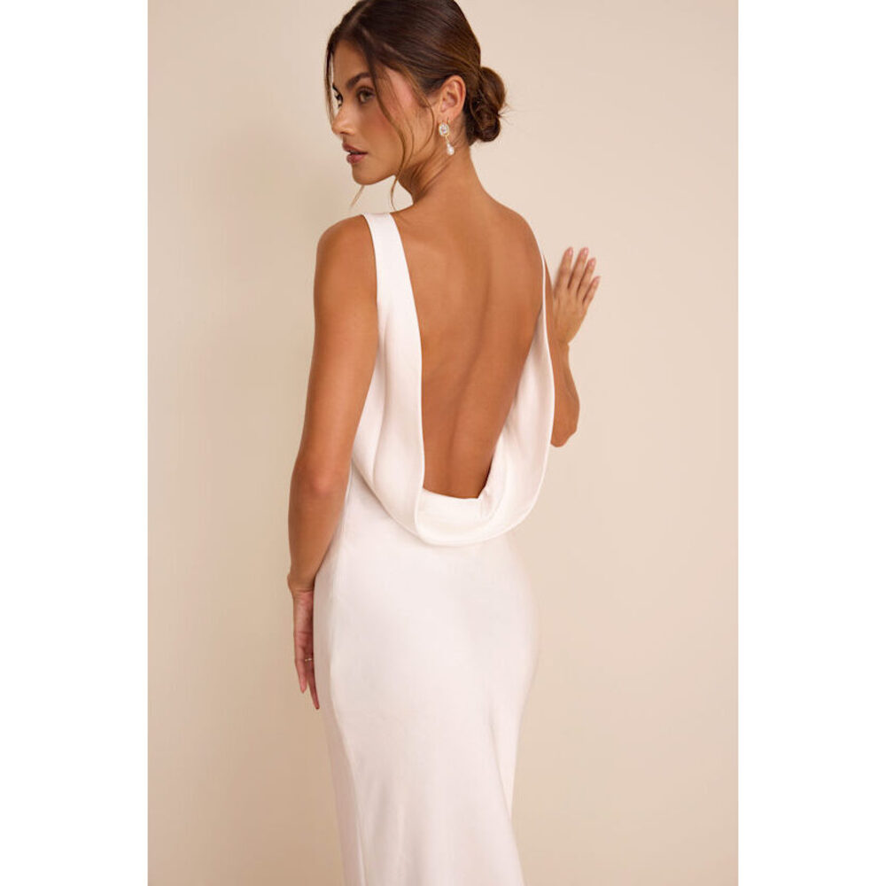 Lulus Libby White Satin Cowl Back Maxi Dress - Size S